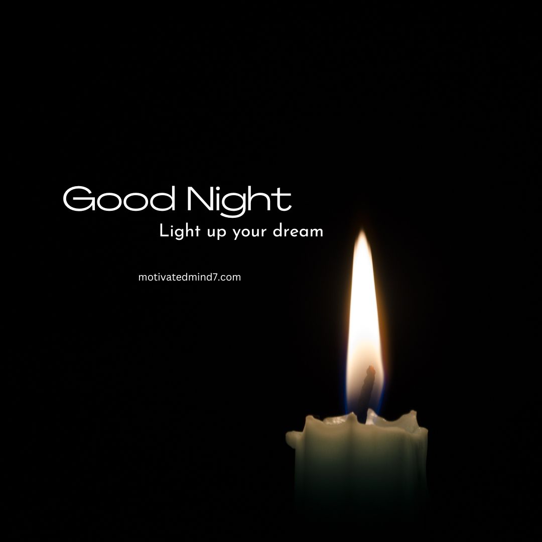 The candle's flame is the focal point, providing a warm and serene ambiance, conveying a peaceful and motivational message for the night.