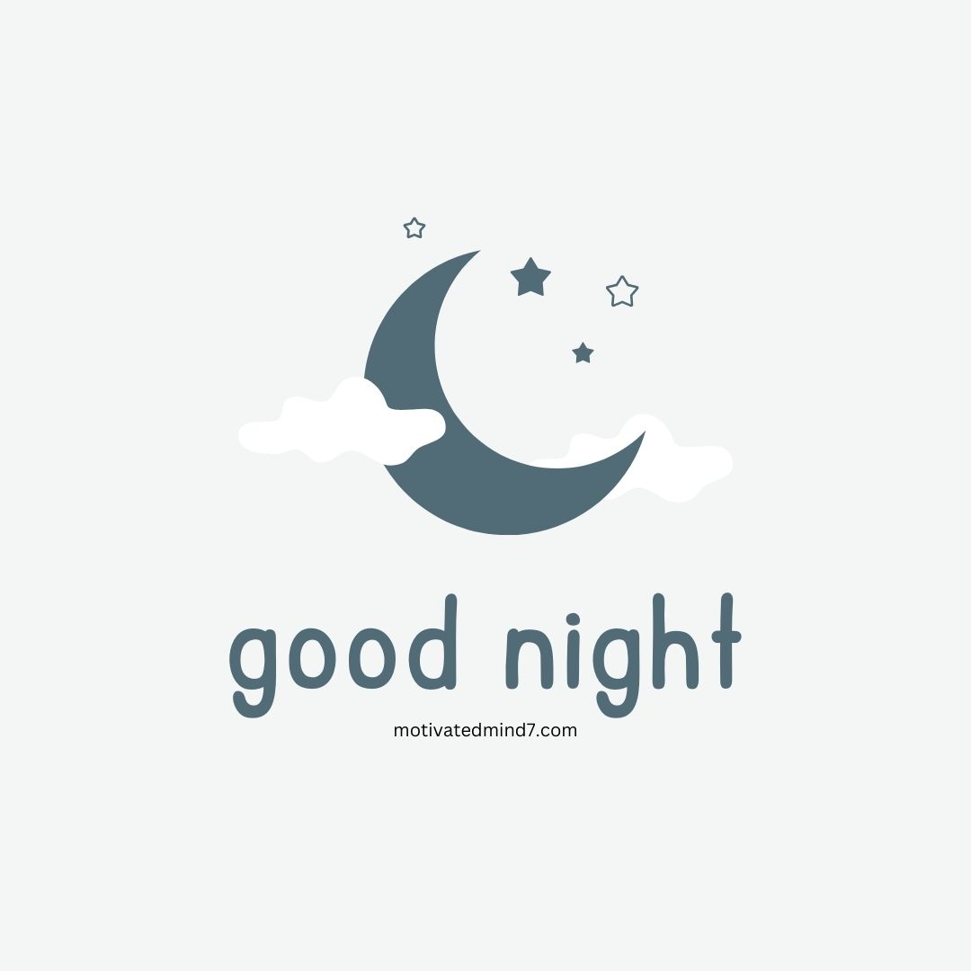 Charming Night Scene Featuring a Crescent Moon, Stars, and Clouds with Playful 'Good Night' Text.