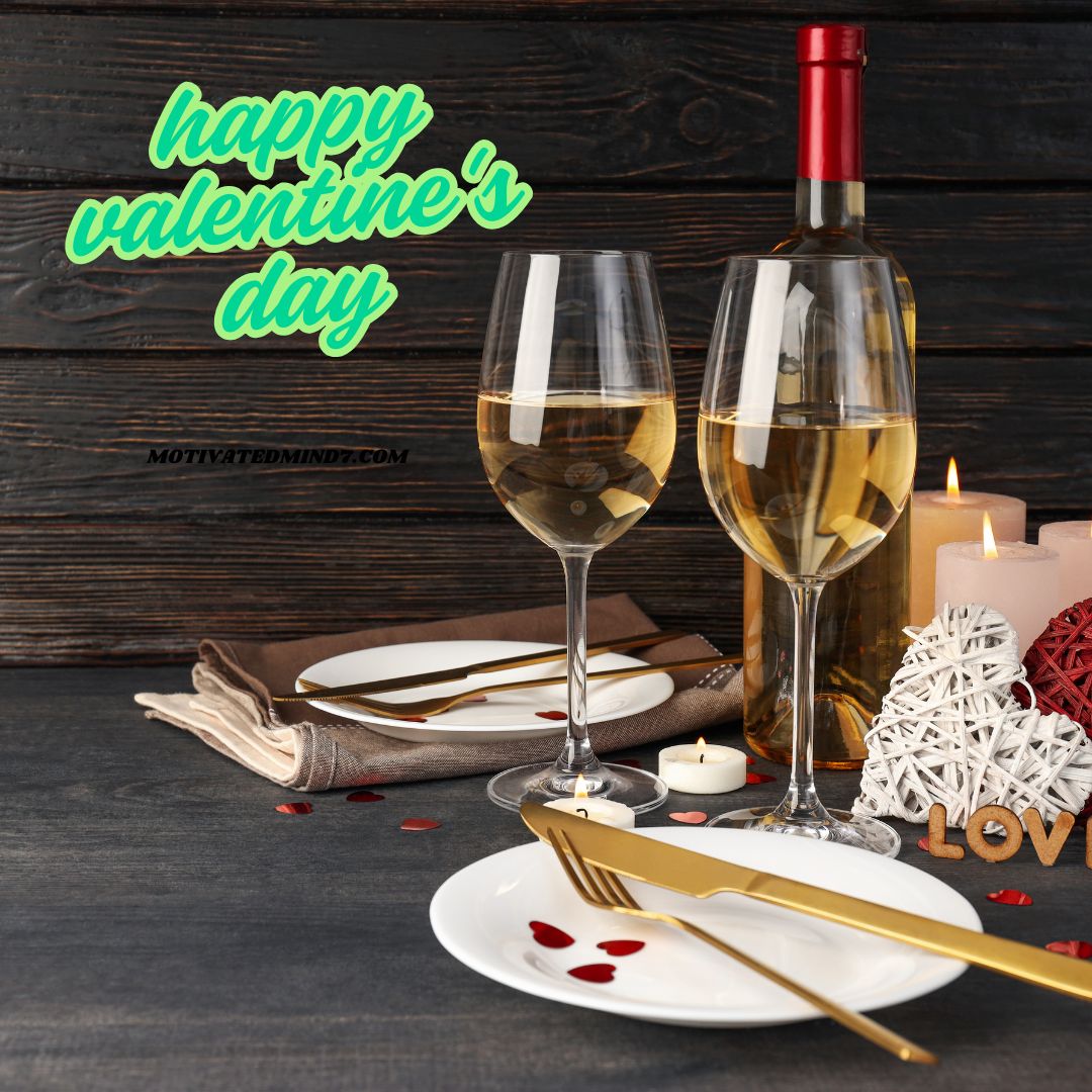 Two wine glasses and one bottle with plates.