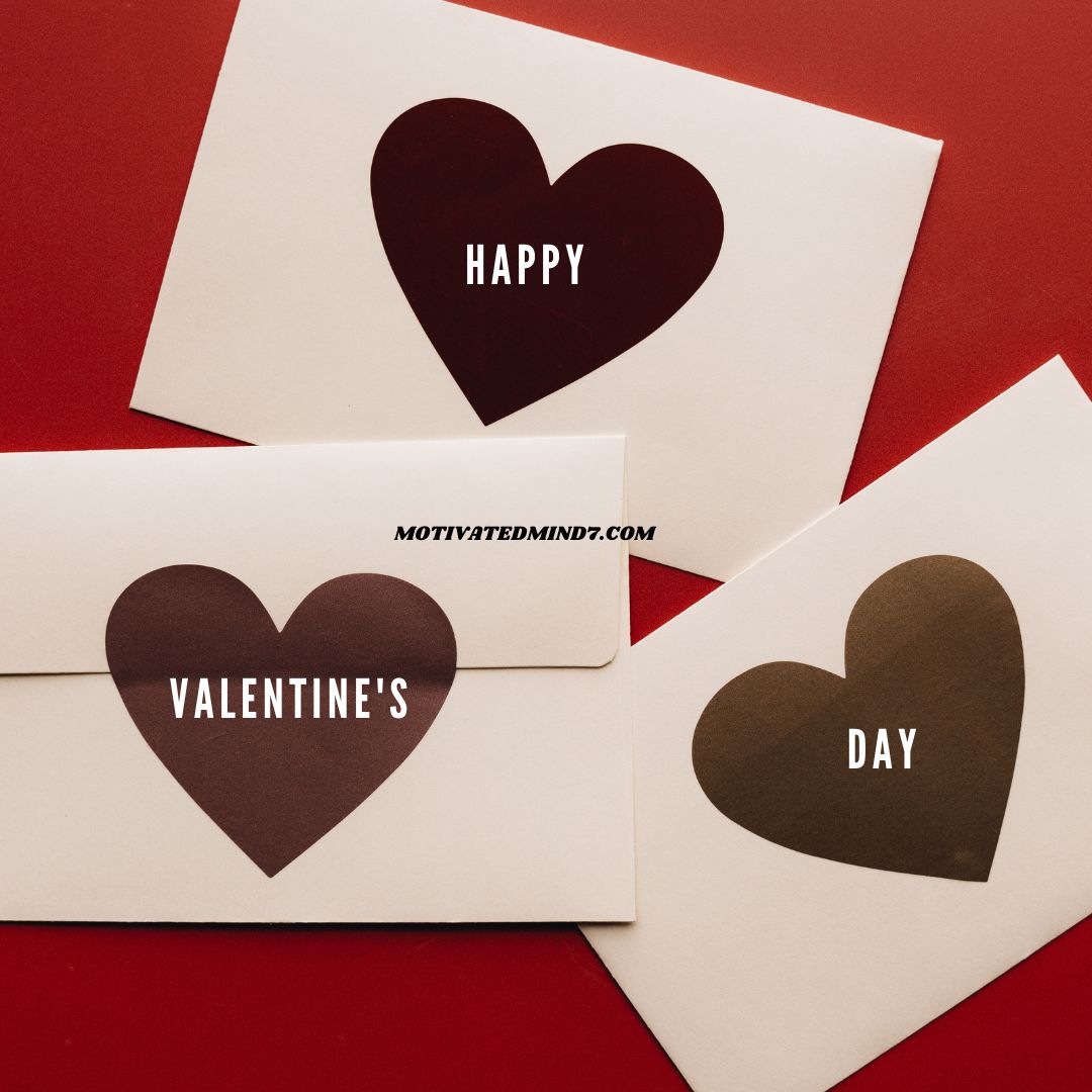 Three hearts on separate envelopes written over their happy valentine's day