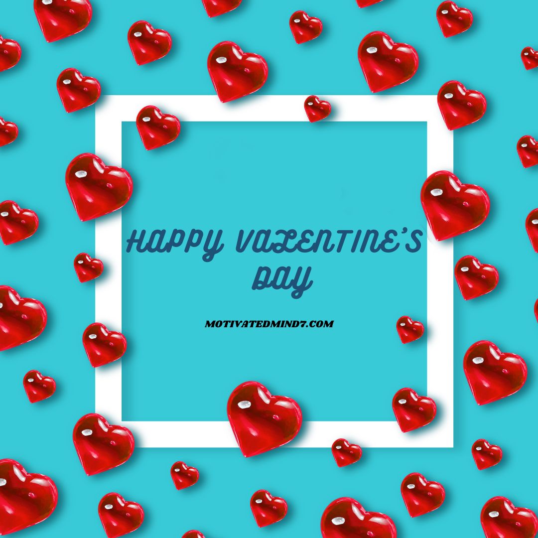 Red hearts are on the whole image and in center white square.