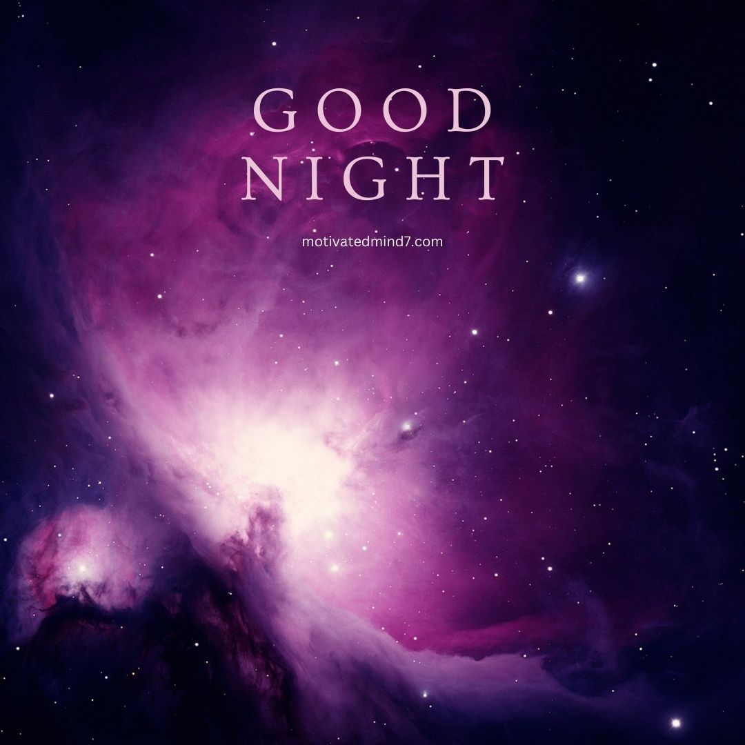 A beautiful sky with purple color with so many stars and a bright light coming from one side making it perfect good night photo.