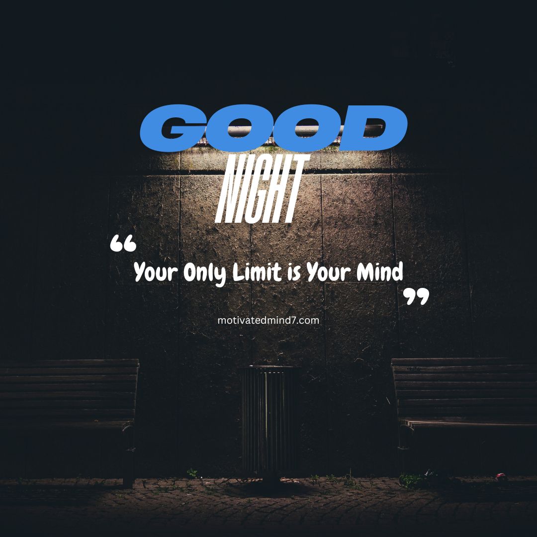 A nighttime scene featuring a wall illuminated by a light fixture above, with two benches on either side of a trash can in the center. This serene and calming image conveys a motivational message to end the day on a positive note.